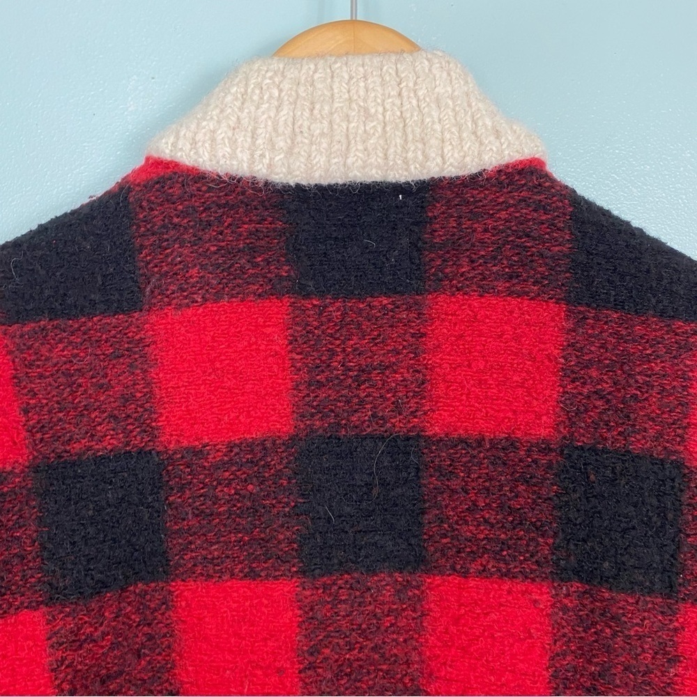 Isabel Marant Buffalo Plaid Red Black Checkered Wool Long Coat Collar Sz 42 - Picture 9 of 15